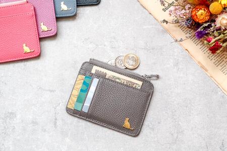 ミニ財布　コンパクト財布　小さい財布　薄い財布　薄型財布　本革　猫　ねこ　軽い　レザー 【グレージュ】