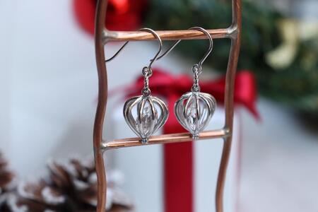 【プレゼント包装付き】シルバーのカゴピアス(銀色)