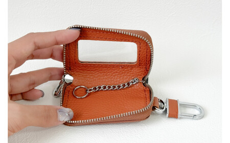 【本革スマートキーケース】＜ブラウン＞ ねこ おしゃれ 可愛い コンパクト スリム 猫 レザー 窓つき 収納