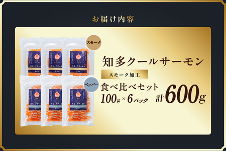 知多クールサーモン (食べ比べセット　100g×6パック) 数量限定 スモークサーモン ブラックペッパー 食べ比べ 鮭 さけ 魚 海鮮 魚介類 おつまみ スモーク オードブル おかず 惣菜 お取り寄せ 冷凍 国産 燻製 愛知県 知多市 特産品