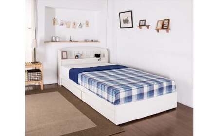 【組立サービス付】A322 ダブルサイズ 棚コンセント引き出し付きカントリー調ベッド 国産ポケットコイルマットレス(108618)付(ホワイト)