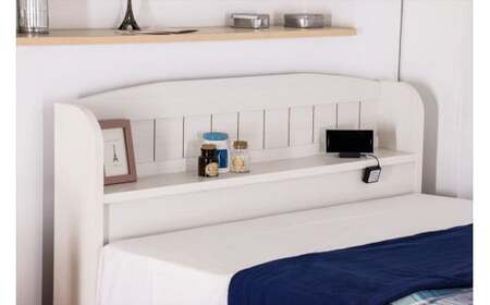 【組立サービス付】A322 ダブルサイズ 棚コンセント引き出し付きカントリー調ベッド 国産ポケットコイルマットレス(108618)付(ホワイト)