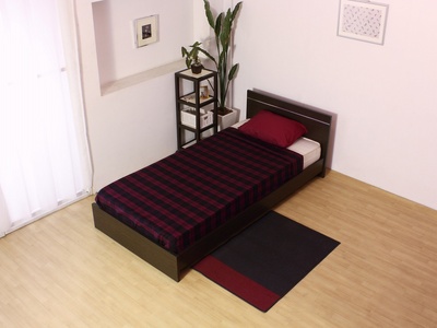 【組立サービス付】284　セミダブルサイズ　パネル型ラインデザインベッド　国産ボンネルコイルマットレス(10816B)付(ダークブラウン)（1370）