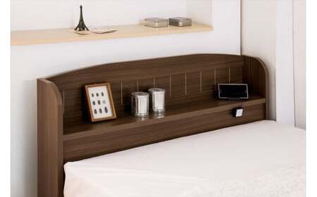 【組立サービス付】A322 シングルサイズ 棚コンセント引き出し付きカントリー調ベッド 国産ポケットコイルマットレス(108618)付(ウォルナット)(1577)