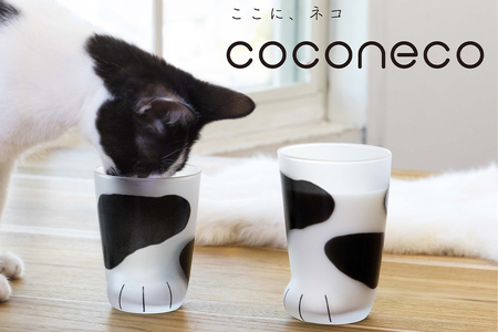 coconeco ここねこ 親子グラスギフトセット (ブチ)｜猫 ネコ ねこ 肉球 にくきゅう 動物 かわいい コップ カップ グラス 食器 アデリア 石塚硝子【0717】