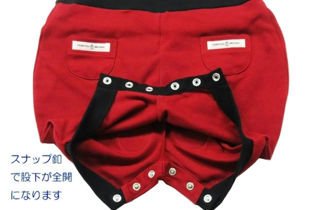 TENTOUMUSHI なりきりロンパース・赤／黒・90サイズ｜子供 服 赤ちゃん ベビー スナップ 釦 ボタン 肩ひも 綿 国産 日本製 お祝い てんとう虫 [0804]