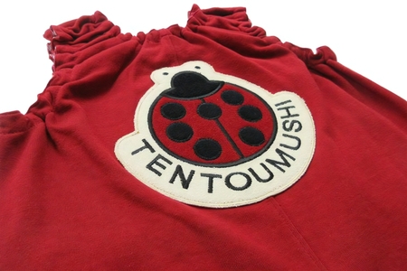 TENTOUMUSHI パイルワッペンロンパース・赤・90サイズ｜子供 服 赤ちゃん ベビー スナップ 釦 ボタン 肩ひも 綿 国産 日本製 お祝い てんとう虫 [0808]