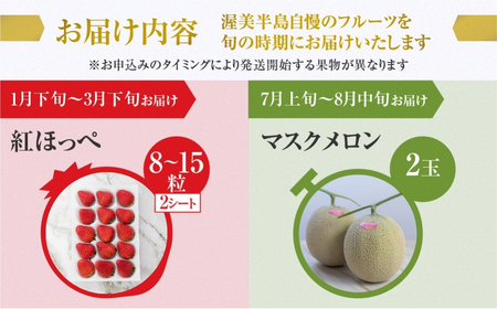 メロン・イチゴ定期便 全2回 果物 旬 めろん いちご 紅ほっぺ 季節の果物 人気 愛知県 田原市 定期便 フルーツ 