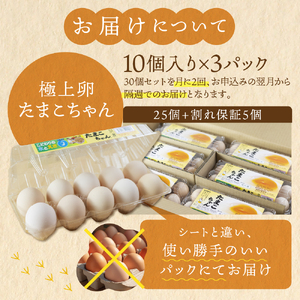 【定期便】コク旨 極上卵 30個 月2回 隔週お届け定期便 計6回 割れ保証付き