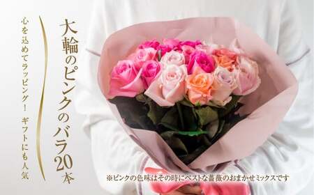 バラ 花束 大輪 ピンク 20本 (40cm) ブーケ ピンクミックス 薔薇