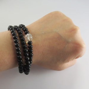 数珠ブレスレット　黒檀108玉　本水晶　龍彫入　三重巻きブレス＆ネックレス【1017404】
