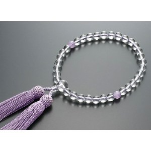 数珠男女ペアセット(青虎目石・本水晶・藤雲石・正絹房)※ペア桐箱入【1022391】