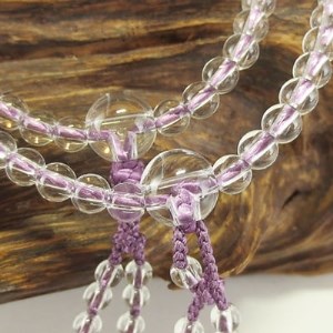 女性用二輪数珠 本水晶 正絹細房 濃藤色 桐箱入【1040857】