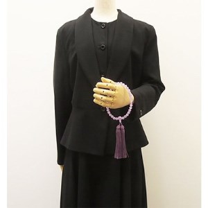 女性用数珠(念珠)　藤雲石　共仕立　正絹藤房　桐箱入【1090631】