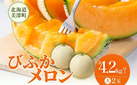 【2026年発送】びふかメロン大2玉(合計4.2kg以上) 北海道 美深町産 赤肉 メロン 産直 高級 果肉 果汁 芳醇 香り甘い デザート フルーツ 果物 くだもの 贈り物