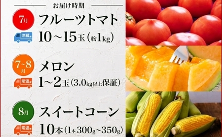 【2026年発送】 美深の旬の夏野菜3種 （フルーツトマト・メロン・とうもろこし） 夏 野菜 旬 甘い 濃厚 果物 フルーツ 高糖度 新鮮 朝採れ もぎたて 産地直送 北海道 美深町