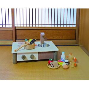 東郷町公式キャラクター【トッピィ】ロゴ入りインテリアになじむ日本製ままごとキッチン -くるみいろ-【1605366】