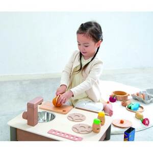 東郷町公式キャラクター【トッピィ】ロゴ入りインテリアになじむ日本製ままごとキッチン -くるみいろ-【1605366】