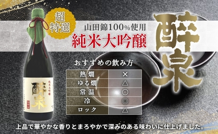 日本酒 純米大吟醸  醉泉 720ml オリジナル 超特選 山田酒造 山田錦 清酒 純米酒 お酒 上品 香り 華やか まろやか 芳醇 深み ギフト 贈り物 プレゼント 低温発酵 飲み会 夕食 仲間 山田酒造 愛知県 蟹江町