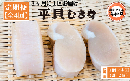 【3ヶ月毎定期便】 平貝 (タイラギ) 全4回 3個×4回 12個 冷凍 平貝 タイラギ 貝 魚貝類 魚貝 タイラガイ 魚介 貝類 冷凍