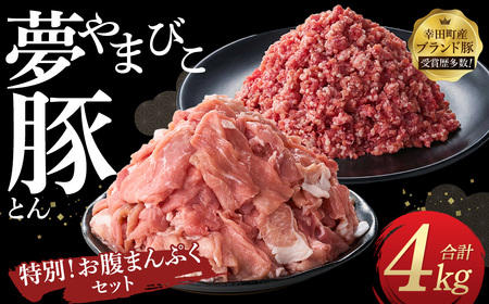 夢やまびこ豚 特別！お腹まんぷくセット 小間切れ 挽肉 計4kg（各500g×4袋） 豚肉 お肉 豚 こま切れ ミンチ