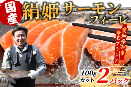 国産サーモン 生食可 無添加 絹姫サーモン カット 200g（100g×2) スペシャルトラウトサーモン 冷凍フィーレトラウトサーモン 鮭 魚 刺身 お刺身 ご当地 天然 産地直送 川育ち 味付けなし 魚介 魚介類 -120