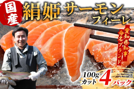 国産サーモン 生食可 無添加 絹姫サーモン カット 400g（100g×４) スペシャルトラウトサーモン 冷凍フィーレトラウトサーモン 鮭 魚 刺身 お刺身 ご当地 天然 産地直送 川育ち 味付けなし 魚介 魚介類 -121