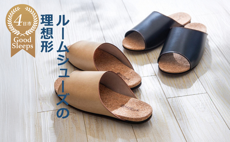 Made in Japanの高品質　ルームシューズの理想形。天然素材、静音性、高反発クッションで足にやさしい、 コルクでむれにくい、来客時も合成皮革とシンプルカラーのデザインで、さりげないセンスを！ 「バークオブケイ」コルクルームシューズ（ＬＬ・28.0cm・ライトブラウン）