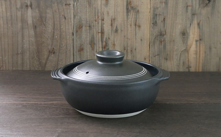 【萬古焼（ばんこやき）】黒三本線 軽量セラミック加工 吹きこぼれにくい7号IH直火両用土鍋　スズ木【1～2人用 IH可 直火可 鍋 土鍋 7号 セラミック キッチン雑貨 三重県 四日市市】