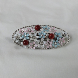 1617　珊瑚髪留め・小判（ピンク）　　アフリカ珊瑚 イソバナ珊瑚 贈り物 髪留め 珍しい髪留め 還暦祝い 赤珊瑚 カジュアルアクセサリー 赤いヘアーアクセサリー ヘアーアクセサリー 3月誕生石 母の日 喜ばれるプレゼント 大人髪留め スタイリッシュヘアーアクセサリー