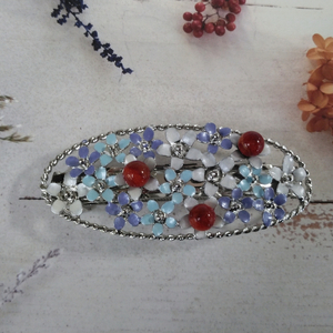 1618　珊瑚髪留め・小判（ムラサキ）　　アフリカ珊瑚 イソバナ珊瑚 贈り物 髪留め 珍しい髪留め 還暦祝い 赤珊瑚 カジュアルアクセサリー 赤いヘアーアクセサリー ヘアーアクセサリー 3月誕生石 母の日 喜ばれるプレゼント 大人髪留め スタイリッシュヘアーアクセサリー