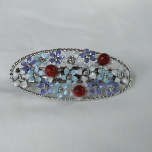 1618　珊瑚髪留め・小判（ムラサキ）　　アフリカ珊瑚 イソバナ珊瑚 贈り物 髪留め 珍しい髪留め 還暦祝い 赤珊瑚 カジュアルアクセサリー 赤いヘアーアクセサリー ヘアーアクセサリー 3月誕生石 母の日 喜ばれるプレゼント 大人髪留め スタイリッシュヘアーアクセサリー