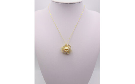 1690　K18 南洋ナチュラルゴールデン真珠　11.0㎜up　ダイヤモンド0.54ct　ペンダントネックレス