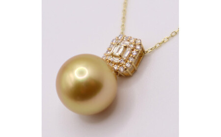 1692 【真珠科学研究所オーロラ茶金鑑別書付】K18 南洋ナチュラルゴールデン真珠11.0㎜up ダイヤモンド0.23ct ペンダントネックレス