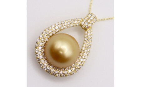 1694 K18 南洋ナチュラルゴールデン真珠 11.0㎜up ダイヤモンド0.65ct ペンダントネックレス