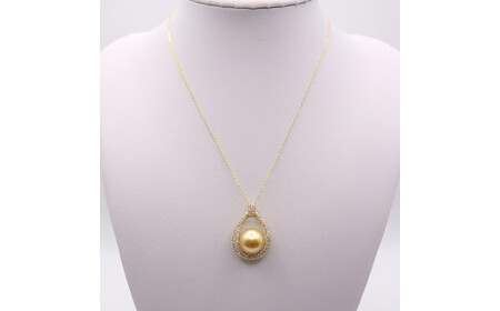 1694 K18 南洋ナチュラルゴールデン真珠 11.0㎜up ダイヤモンド0.65ct ペンダントネックレス