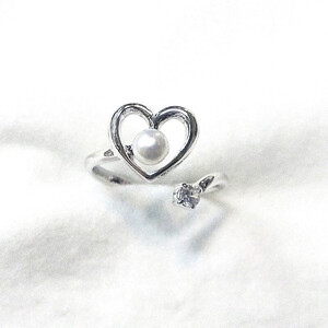 1920 リング・ハート（淡水本真珠・ボタン）SV製　リング 真珠の指輪 ファッションリング シルバー製リング 淡水真珠 母の日プレゼント 結婚記念日ギフト 自分へのご褒美 カジュアルアクセサリー フリーサイズ クリスマスプレゼント 誕生日プレゼント ハート 愛情