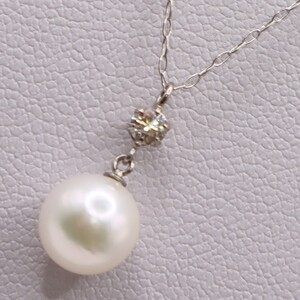 1931 Pt あこや本真珠　7.0㎜up　ダイヤモンド0.09ct　ペンダントネックレス