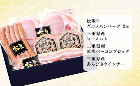 松阪牛グルメハンバーグと三重ハムのセット＜ギフトボックス入り＞ハム ソーセージ ベーコン 詰め合わせ