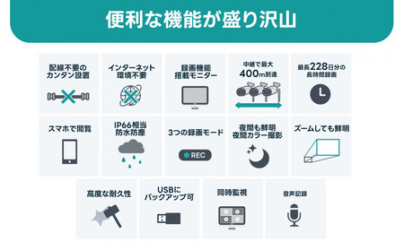 Par12インチ液晶録画装置2TB&監視・300万画素防犯カメラ2台セット 屋外