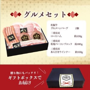 松阪牛グルメハンバーグと三重ハムのセット【ギフトボックス入り】ハム ソーセージ ベーコン 詰め合わせ【配送不可地域：離島】【1364521】