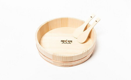 【FUCHIBITE】 寿司桶 日本製 ミニしゃもじ付き 国産 モミの木 木製 ちらし寿司 飯切 盛桶 盛付桶