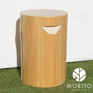 MORITO 森の丸太スツール<ヒノキ持ち手付き/磨き丸太仕上げ> オットマン 椅子