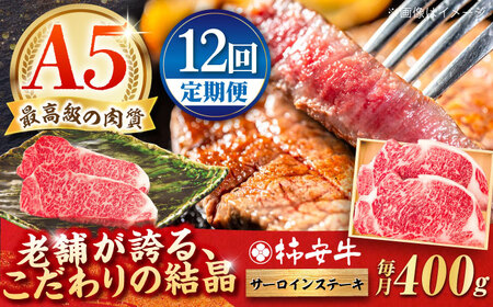 【12回定期便】最高級A5等級 三重県産 黒毛和牛 柿安牛 サーロインステーキ 400g  / 国産牛 和牛 ブランド牛 牛肉 冷蔵 高級肉 ギフト 贅沢 / 亀山市 / 柿安本店 [AMBW023]
