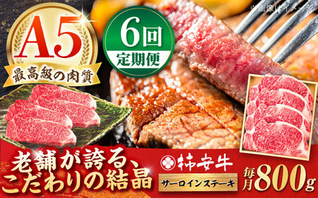 【6回定期便】最高級A5等級 三重県産 黒毛和牛 柿安牛 サーロインステーキ 800g / 国産牛 和牛 ブランド牛 牛肉 冷蔵 高級肉 ギフト 贅沢 / 亀山市 / 柿安本店 [AMBW028]