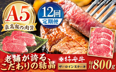 【12回定期便】最高級A5等級 三重県産 黒毛和牛 柿安牛 サーロインステーキ / 国産牛 和牛 ブランド牛 牛肉 冷蔵 高級肉 ギフト 贅沢 / 亀山市 / 柿安本店 [AMBW029]