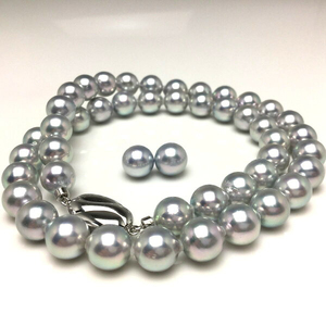 老舗の真珠専門店・高品質アコヤ真珠ブルーネックレスセット8.0～8.5ｍｍ（イヤリングセット） / あこや ネックレス 真珠 伊勢志摩 志摩 アクセサリー ギフト パール 母の日 記念 冠婚葬祭 〔600-09〕