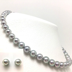 老舗の真珠専門店・高品質アコヤ真珠ブルーネックレスセット8.0～8.5ｍｍ（イヤリングセット） / あこや ネックレス 真珠 伊勢志摩 志摩 アクセサリー ギフト パール 母の日 記念 冠婚葬祭 〔600-09〕