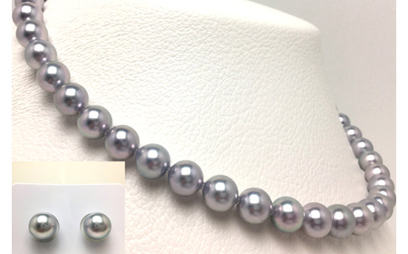 老舗の真珠専門店・高品質アコヤ真珠ブルーネックレスセット8.5～9.0ｍｍ（イヤリングセット） / あこや ネックレス 真珠 伊勢志摩 志摩 アクセサリー ギフト パール 母の日 記念 冠婚葬祭 〔700-10〕