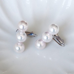 真珠 イヤリング 6.5~7ミリ 3粒ラインパール シルバー あこや 本真珠 伊勢志摩 志摩 志摩産 アクセサリー ギフト パール / 志摩産 あこや真珠 6.5-7ミリ 3粒ラインパール シルバーイヤリング